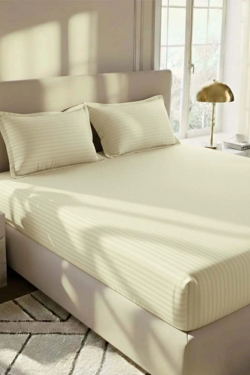Snow White Stripe Fitted Bedsheet - King Size
