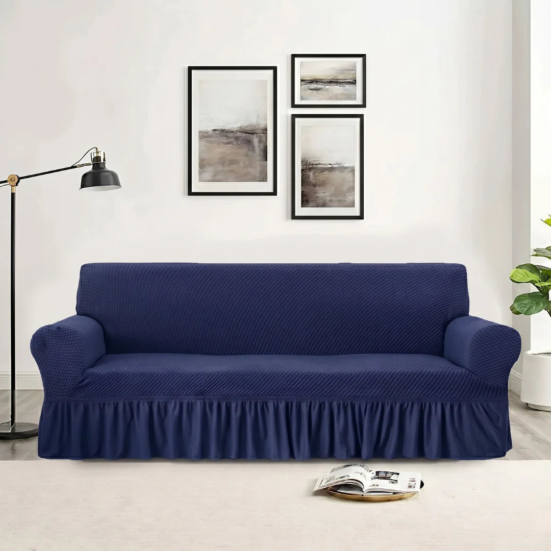 Stylish Frill Trim Micro Mesh Sofa Cover (Blue Color)