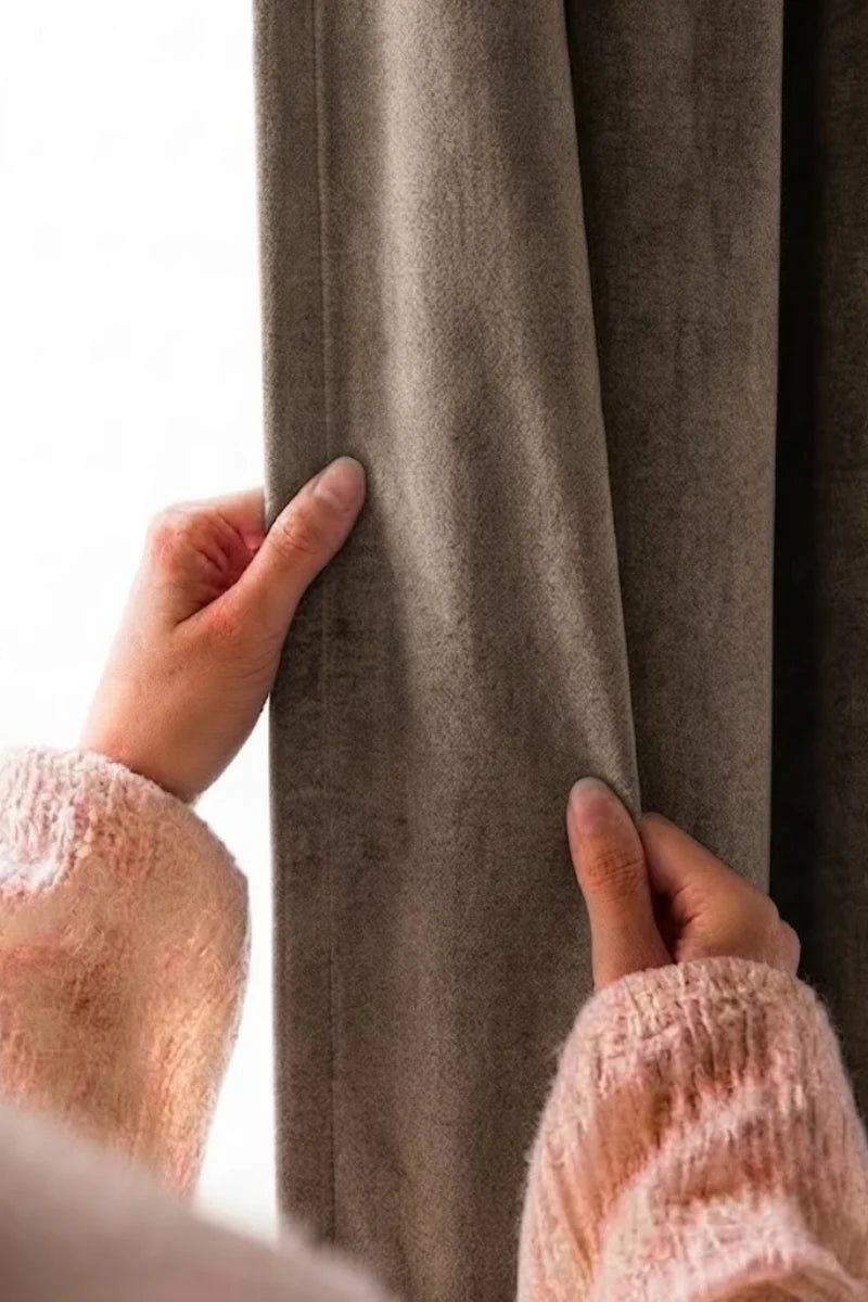 Chenille Brown Soft Terry Fabric Curtain Set – Set of 2 Panels