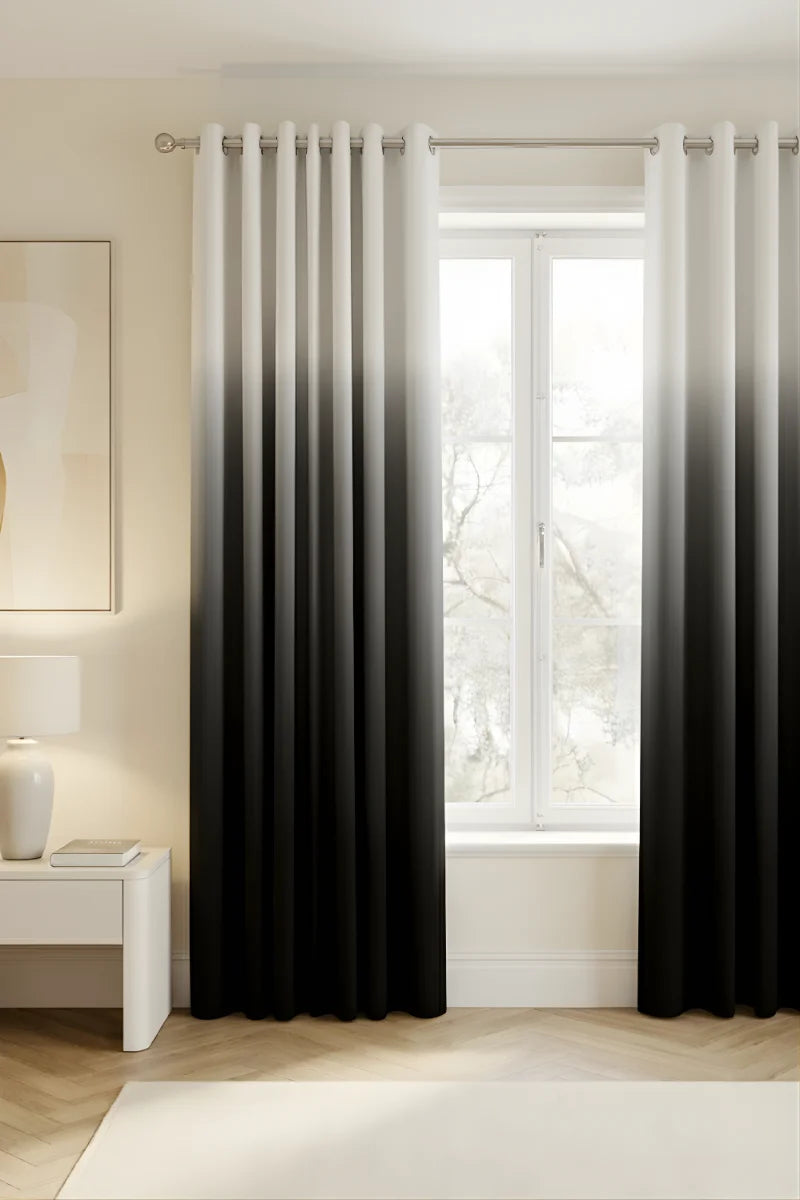 Solid Black Luxury Night to Day Gradient Grommet Curtain Set of 2