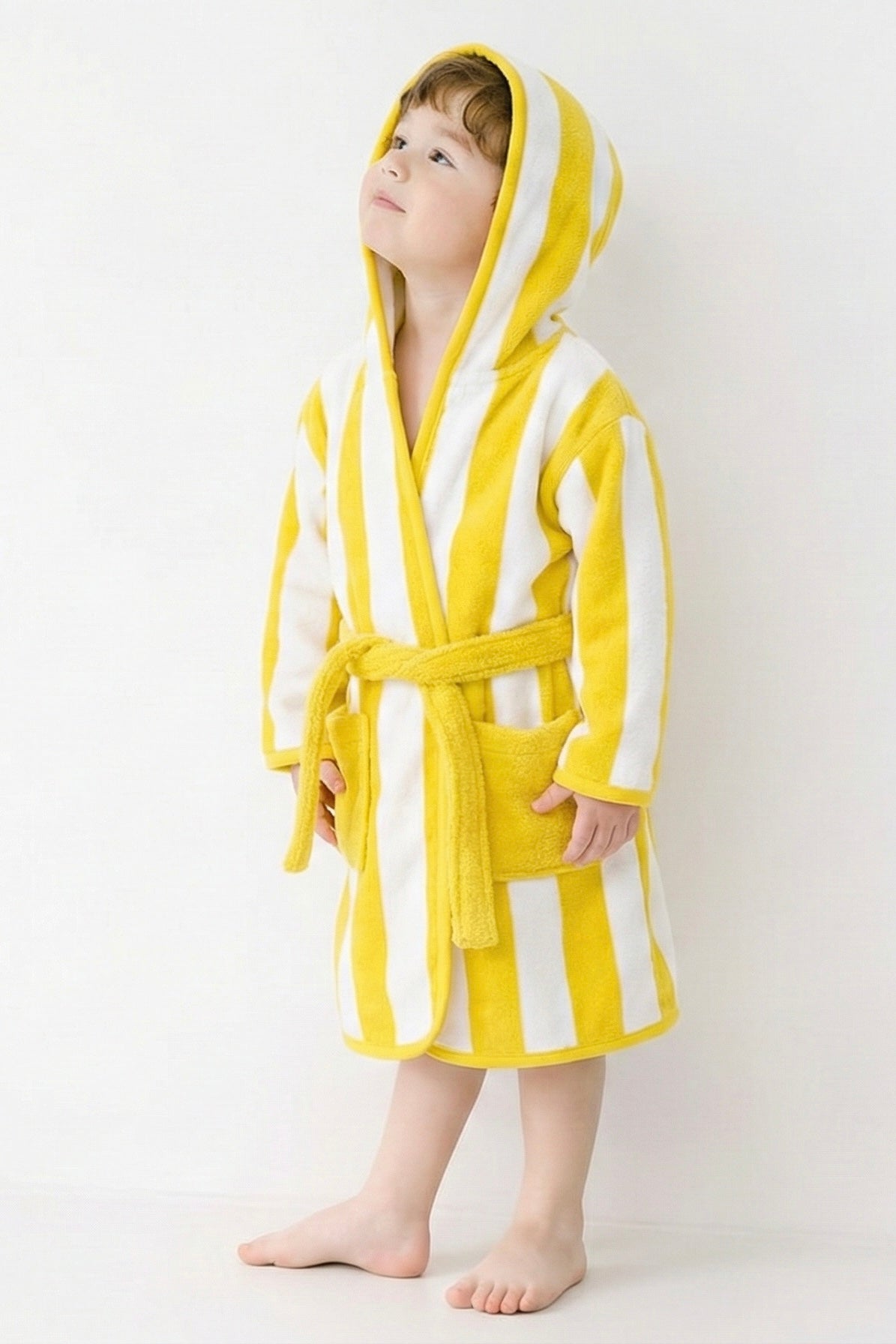 Yellow strip Hooded Kids Bathrobe – yellow (Ages 9 Months to 3 Years)