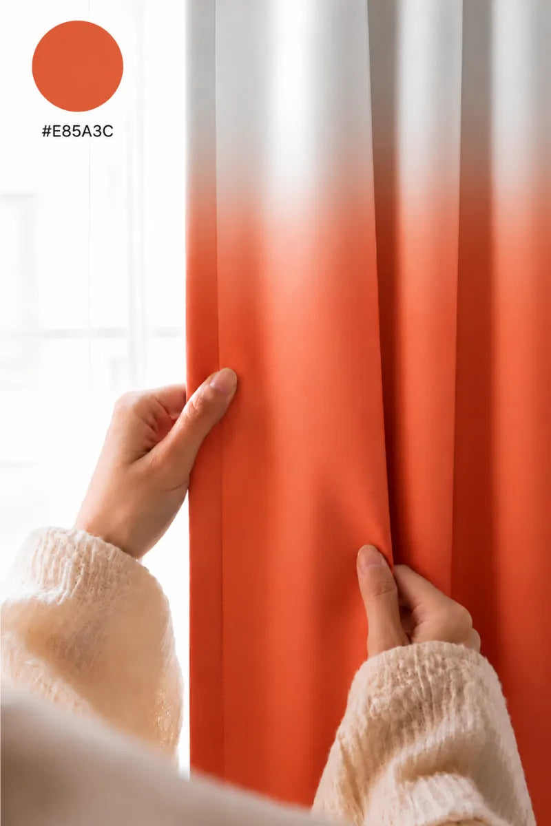 Sunset Orange (#E85A3C) Dip-Dye Ombre Velvet Curtains – Set of 2 Panels