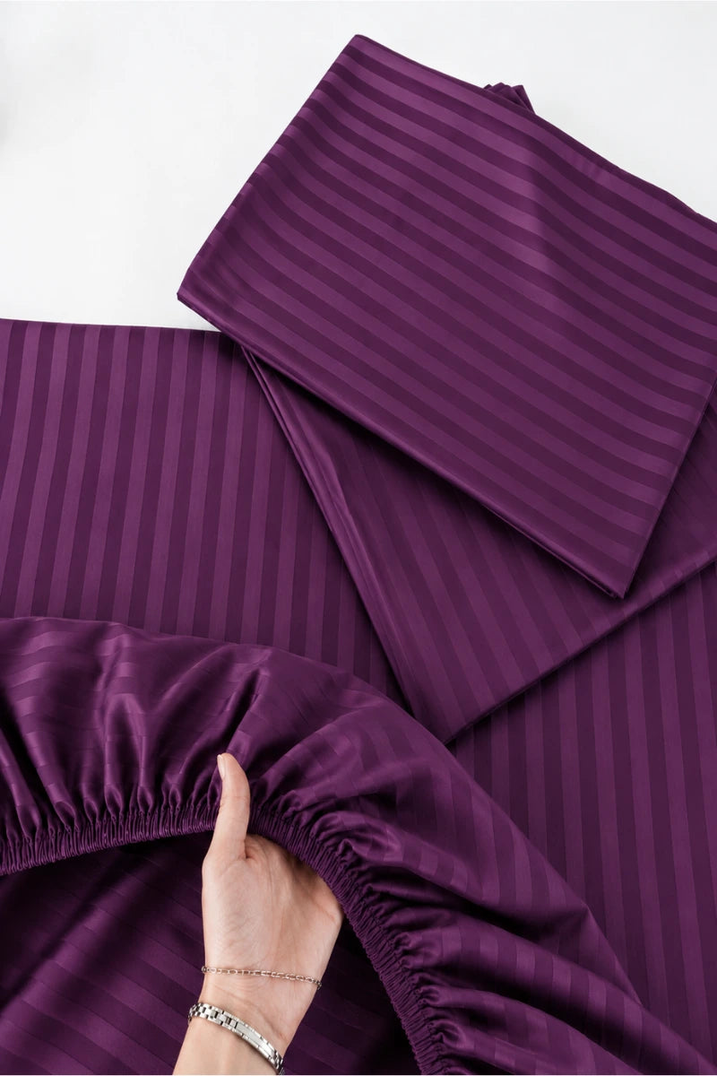 Plum Purple Stripe Fitted Bedsheet - King Size