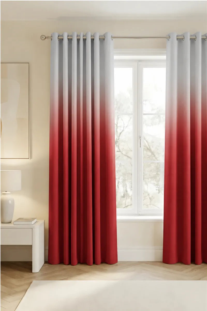 Crimson Red (#B91F27) Dip-Dye Ombre Velvet Curtains – Set of 2 Panels