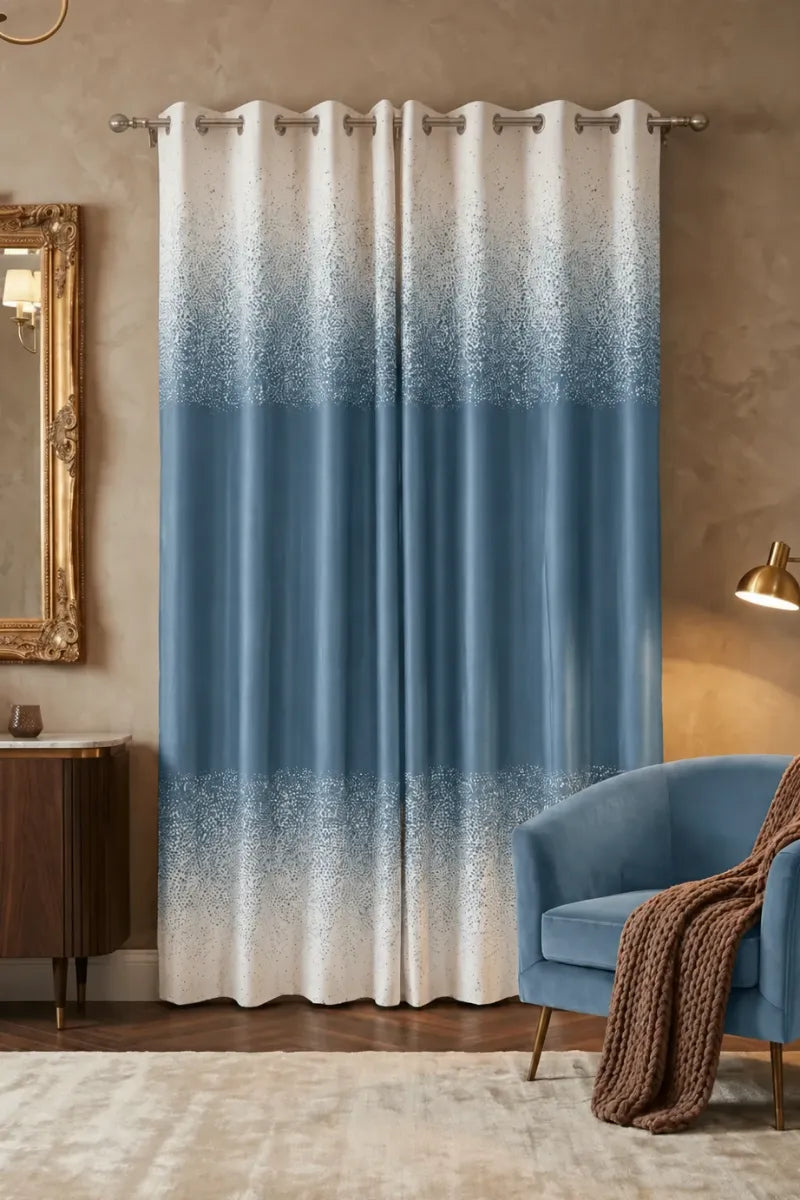 Steel Blue (#496D86) Speckled Ombre Velvet Curtains – Set of 2 Panels