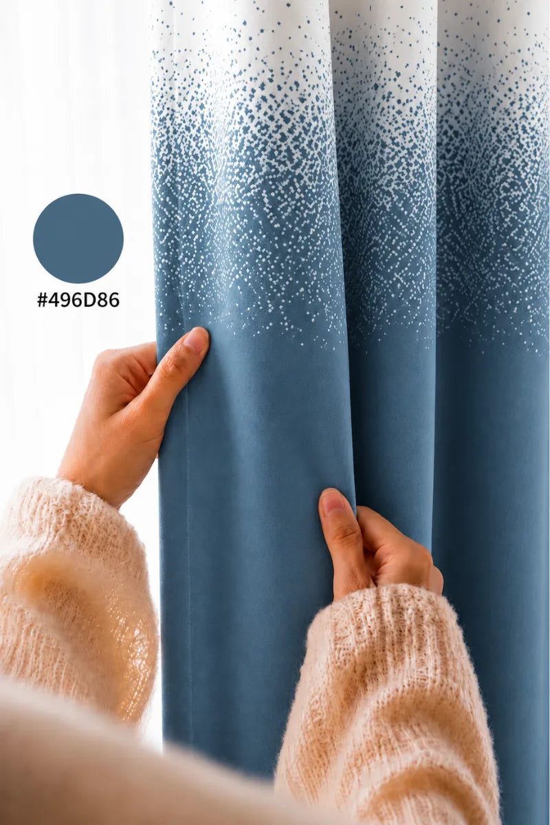 Steel Blue (#496D86) Speckled Ombre Velvet Curtains – Set of 2 Panels