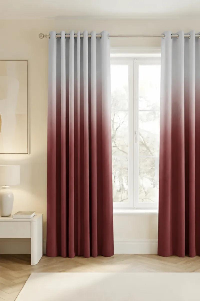 Deep Burgundy (#5B2A33) Dip-Dye Ombre Velvet Curtains – Set of 2 Panels