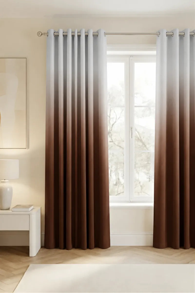 Espresso Brown (#4A2E1E) Dip-Dye Ombre Velvet Curtains – Set of 2 Panels