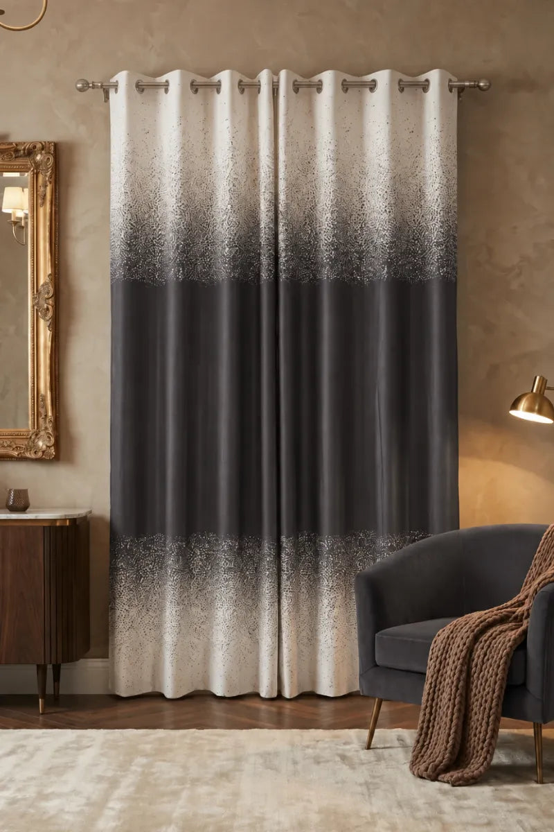 Graphite Grey (#3A393E) Speckled Ombre Velvet Curtains – Set of 2 Panels