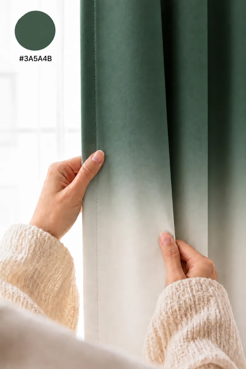 Forest Sage (#3A5A4B) Frosted Ombre Velvet Curtains – Set of 2 Panels