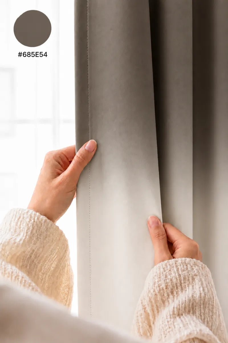 Smoky Taupe (#685E54) Frosted Ombre Velvet Curtains – Set of 2 Panels