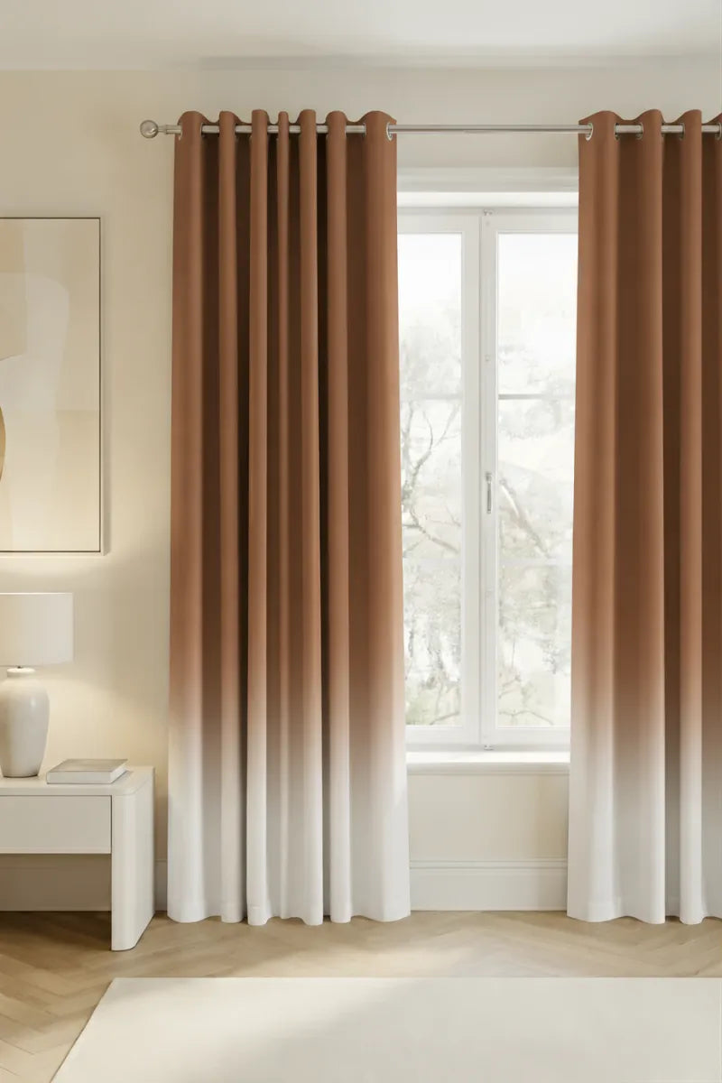 Warm Cognac (#8D5A45) Frosted Ombre Velvet Curtains – Set of 2 Panels