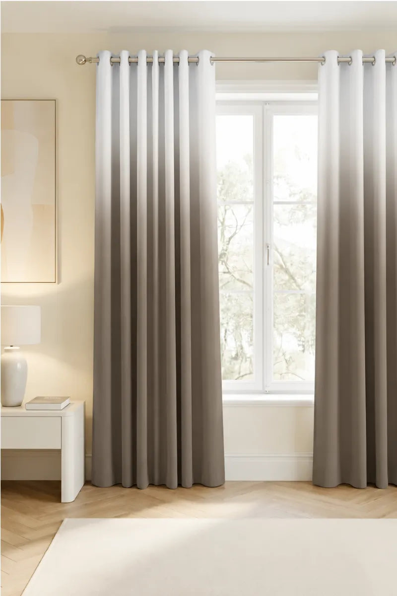 Warm Taupe (#685E54) Dip-Dye Ombre Velvet Curtains – Set of 2 Panels