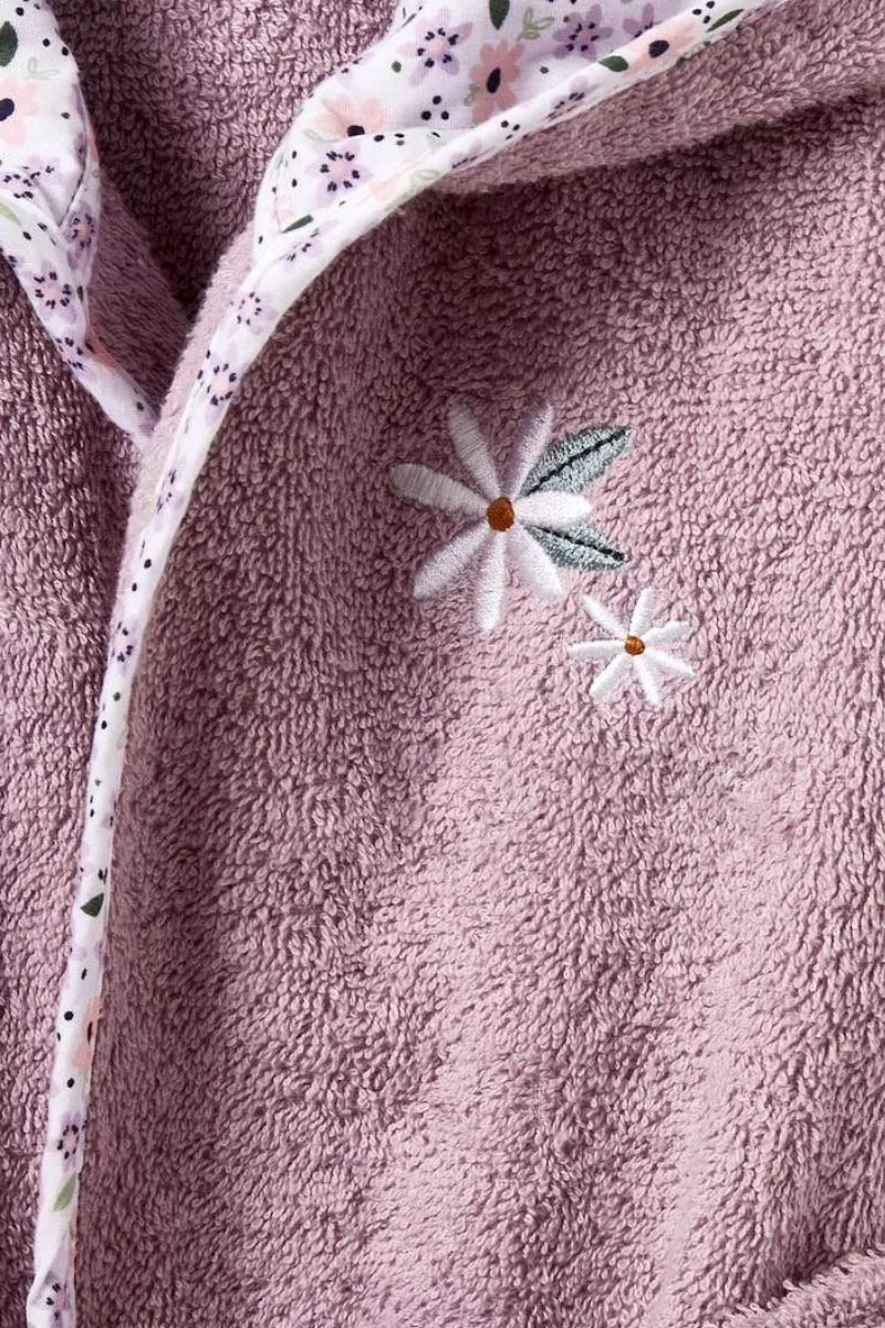 Flowers Hooded Kids Bathrobe – Lilac (Ages 9 Months to 3 Years)