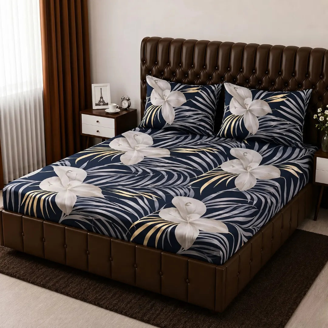 Floral Micro Cotton Fitted Sheet Set 72×78 + 10” with Matching Pillow Cover