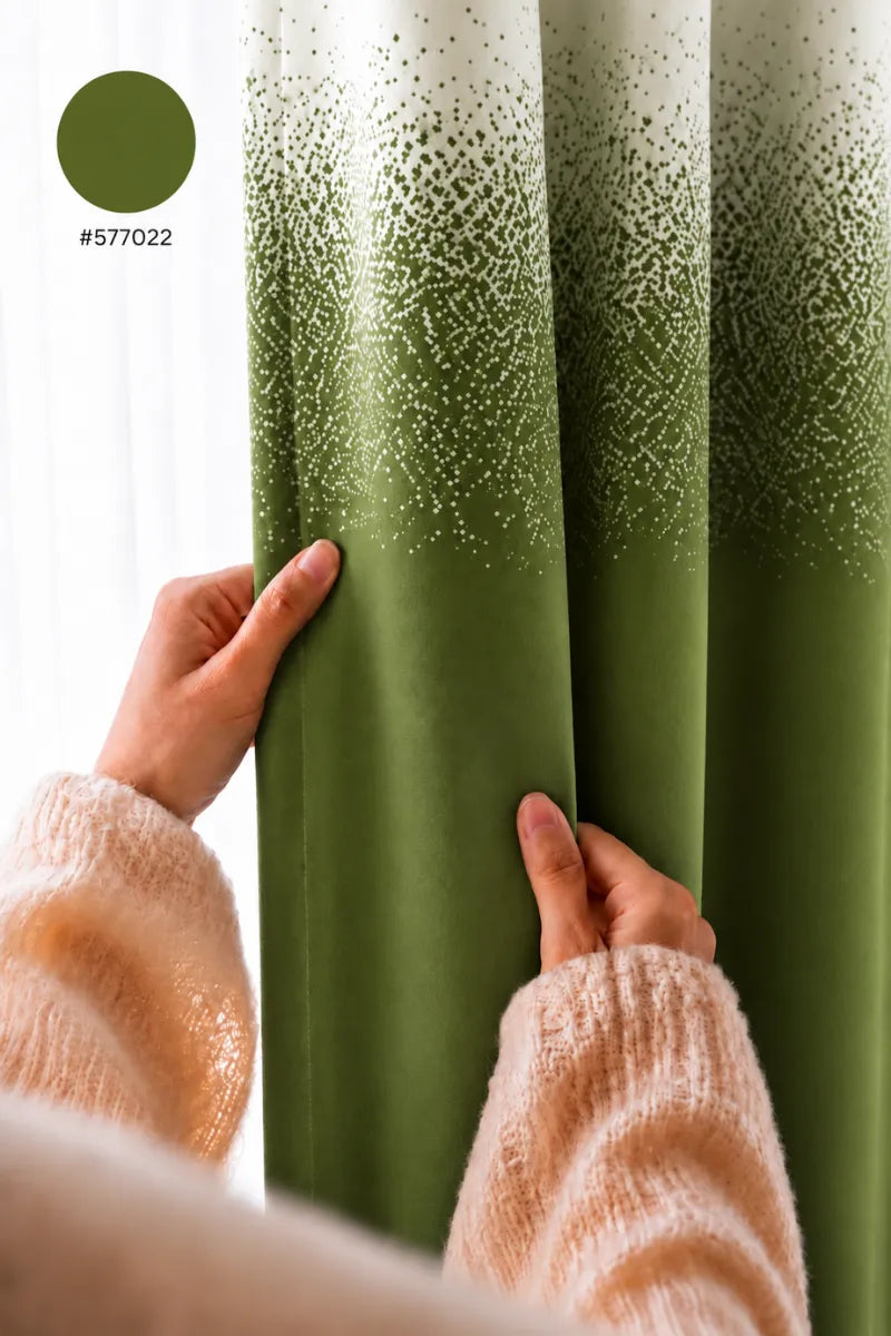 Olive Green (#577022) Speckled Ombre Velvet Curtains – Set of 2 Panels