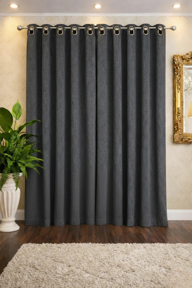 Charcoal Grey Soft Terry Fabric Curtain Set – Plush & Cozy Home Décor