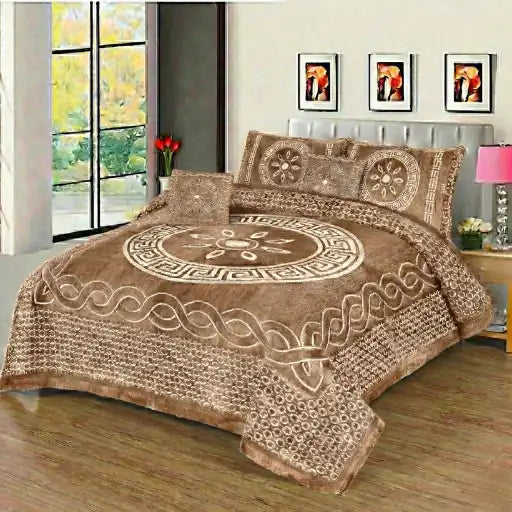 Premium Fomi Four Border Jacquard Bed Sheet Set – 4 Pcs: 1 Fomi Bed Sheet, 2 Pillow Covers, 1 Cushion Cover