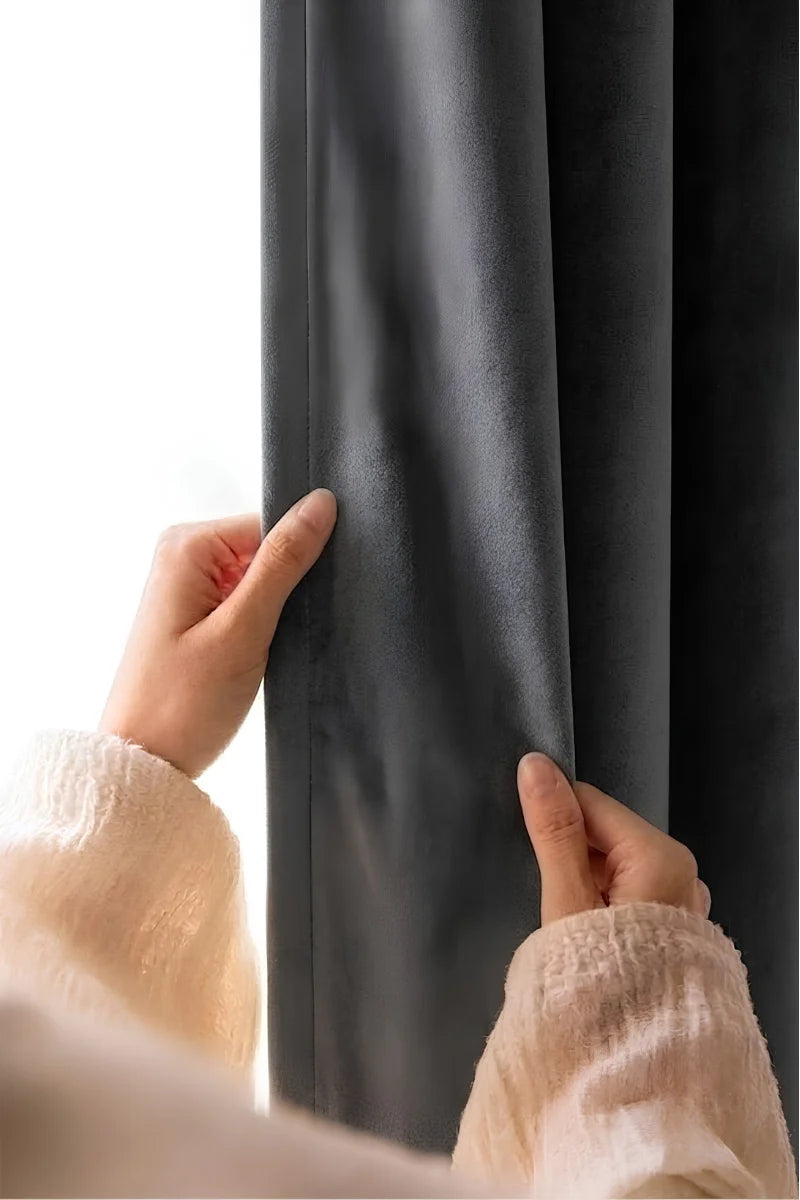 Charcoal Gray Solid Velvet Curtains - Set of 2 Panels