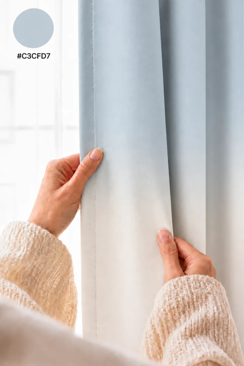 Silver Blue (#C3CF07) Frosted Ombre Velvet Curtains – Set of 2 Panels