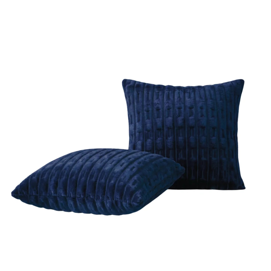 Navy Blue Embossed Fleece Texture Cushion – Rich Texture & Hidden Zip (Pack of 2)