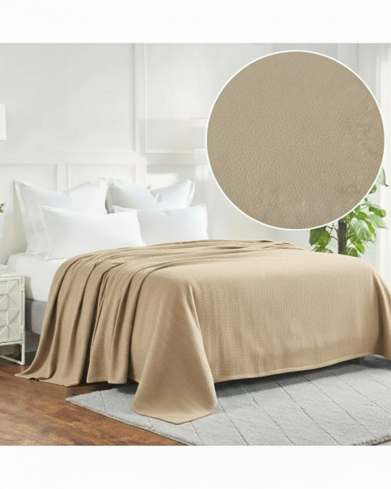 ULTRA SOFT THERMAL BLANKET – Soft Beige (Double Bed 210x240 cm) | 100% Cotton Weave | Four-Season Comfort | 250 GSM