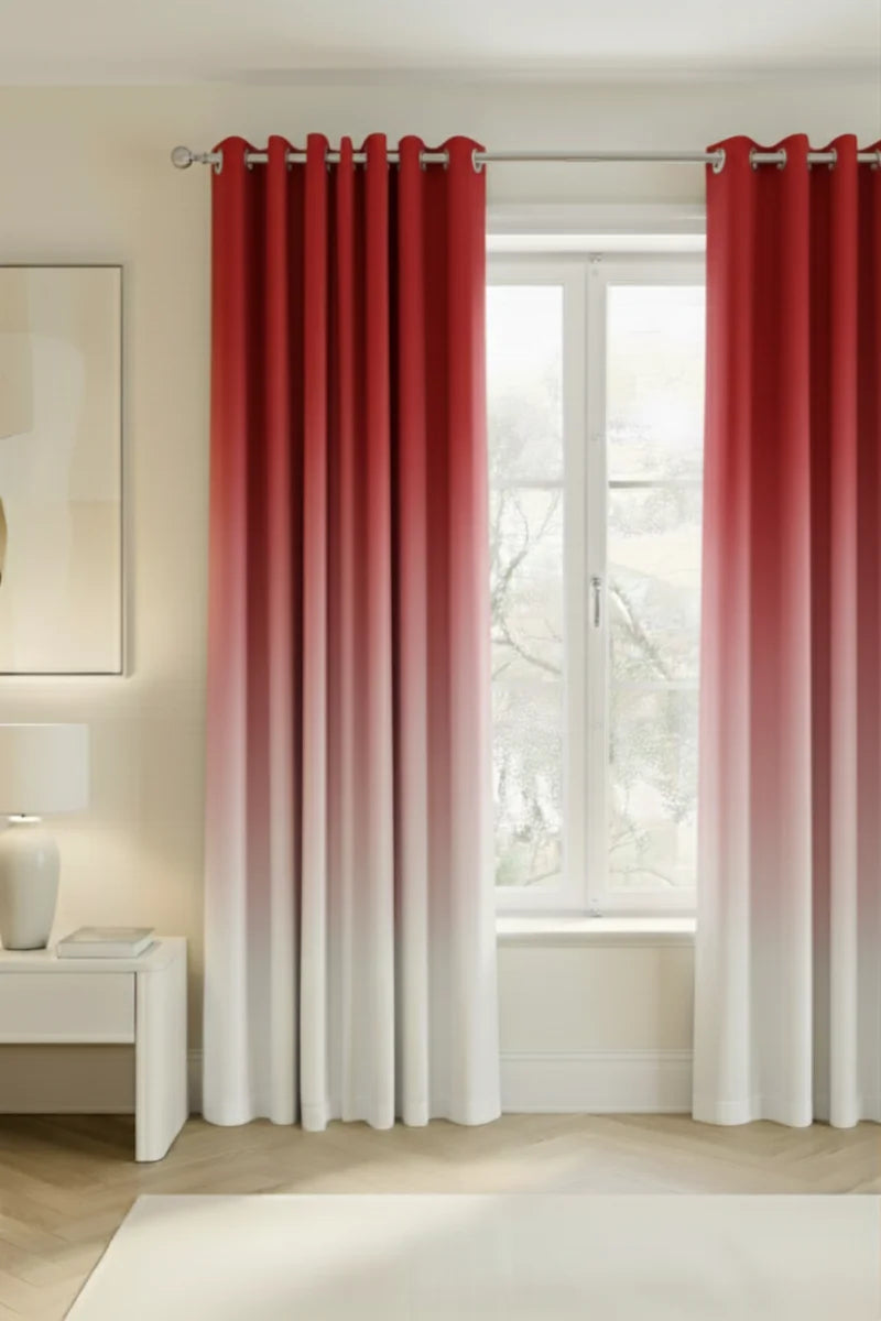 Red Luxury Dawn to Dusk Gradient Grommet Curtain Set of 2