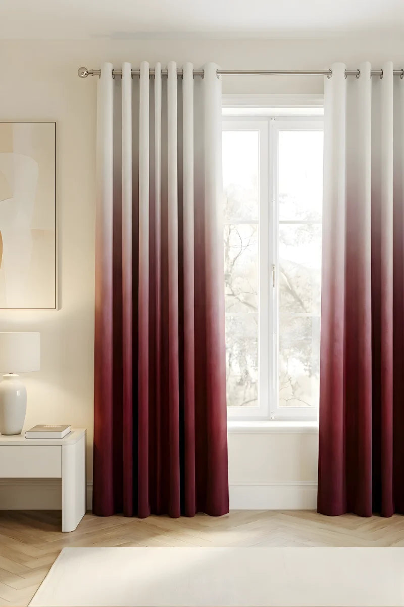 Burgundy Luxury Night to Day Gradient Grommet Curtain Set of 2