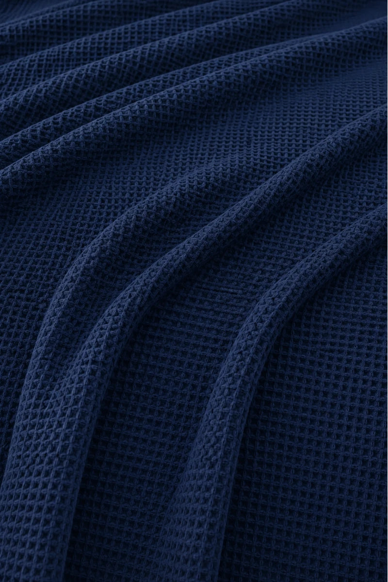 Navy Blue Cotton Blanket – Breathable Waffle Texture
