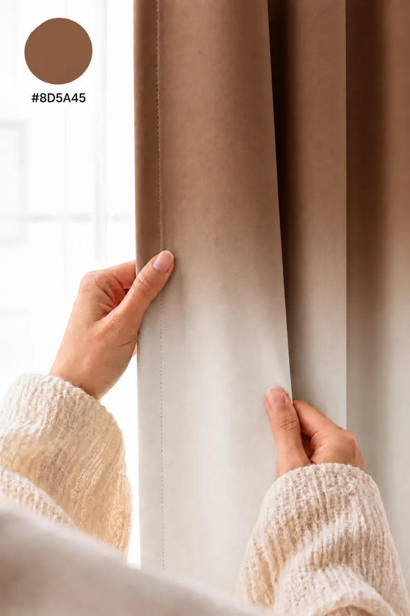 Warm Cognac (#8D5A45) Frosted Ombre Velvet Curtains – Set of 2 Panels