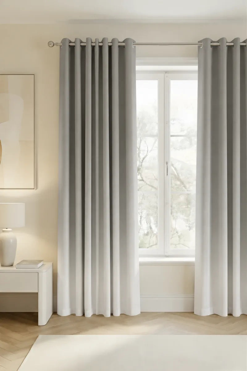 Silver Mist (#979694) Frosted Ombre Velvet Curtains – Set of 2 Panels