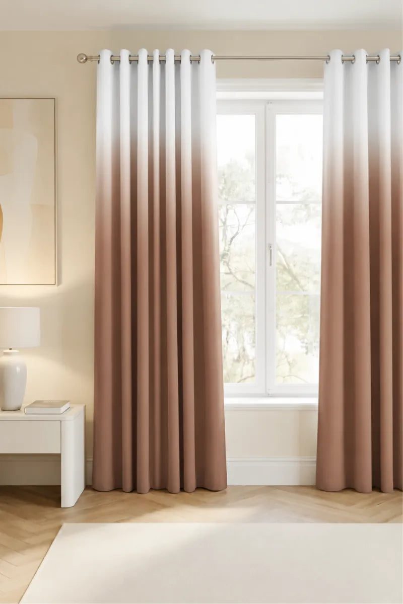 Warm Chestnut Brown (#8D5A45) Dip-Dye Ombre Velvet Curtains – Set of 2 Panels