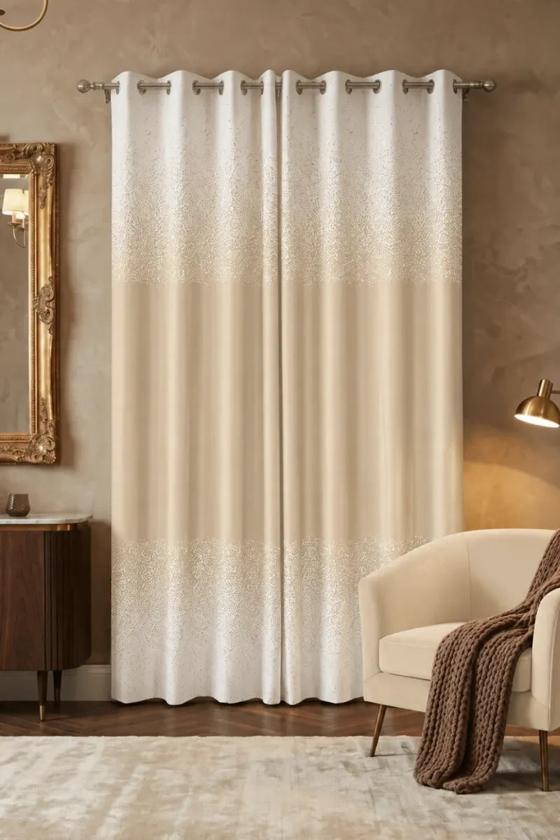 Cream Beige (#EOD4BC) Speckled Ombre Velvet Curtains – Set of 2 Panels