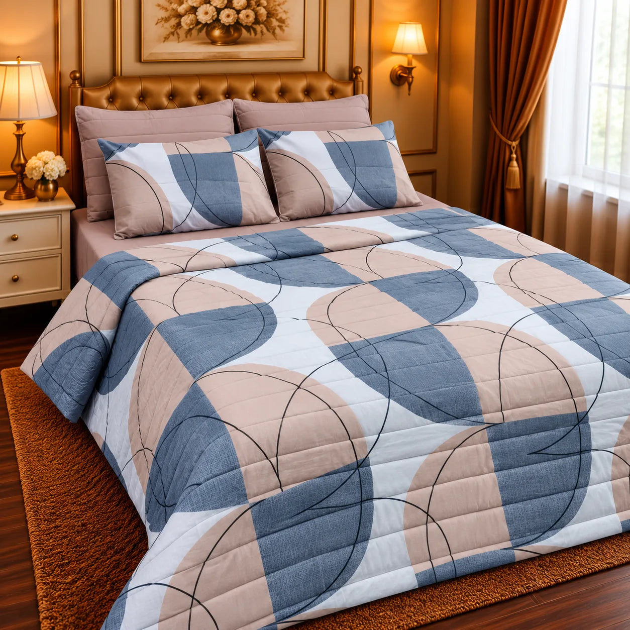 Premium Export Cotton 6-Piece Double Bed Comforter Set with Quilted Comforter, Bed Sheet & 4 Pillow Covers