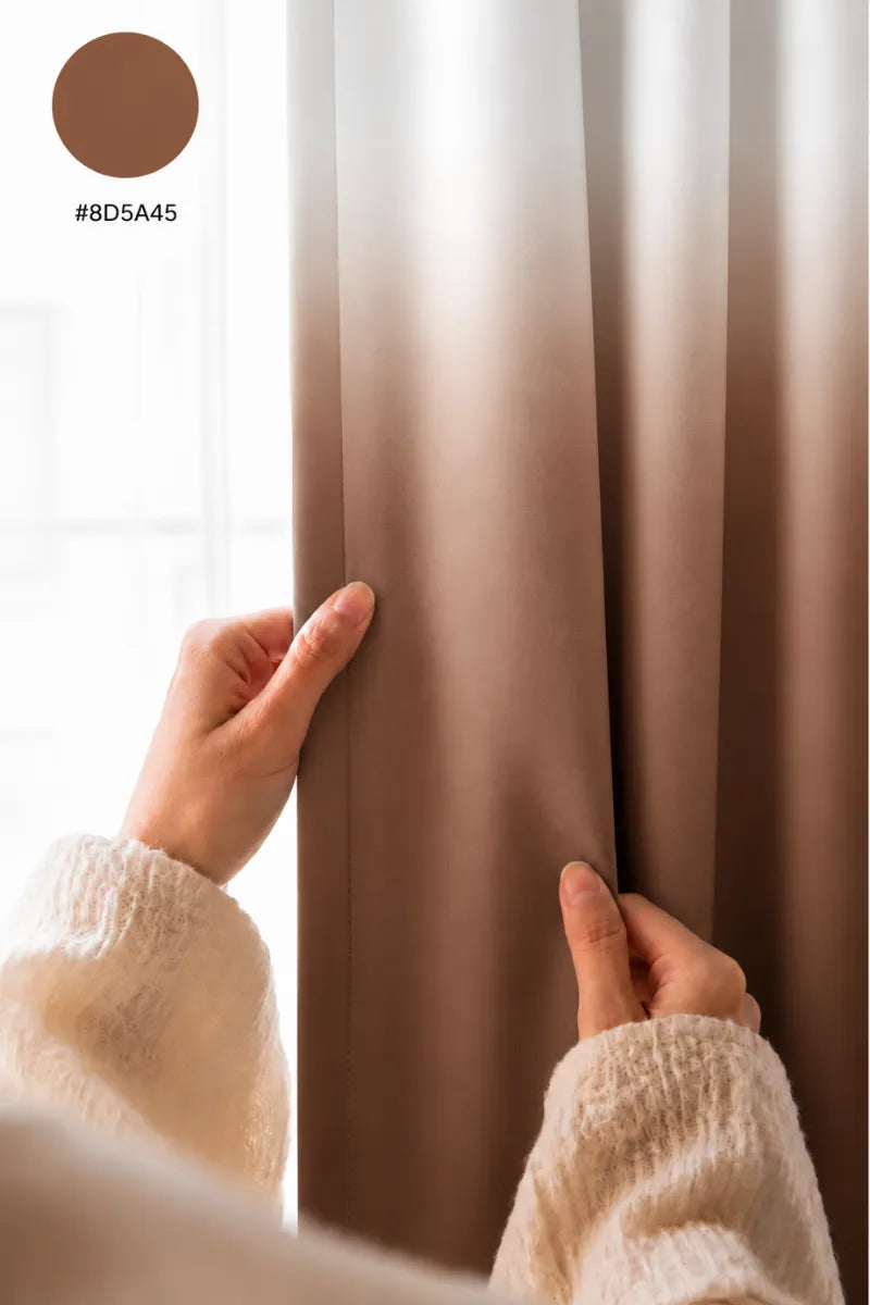 Warm Chestnut Brown (#8D5A45) Dip-Dye Ombre Velvet Curtains – Set of 2 Panels