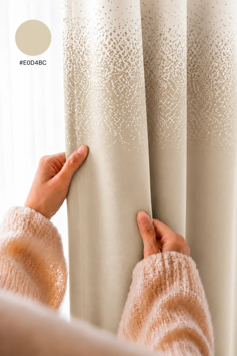 Cream Beige (#EOD4BC) Speckled Ombre Velvet Curtains – Set of 2 Panels