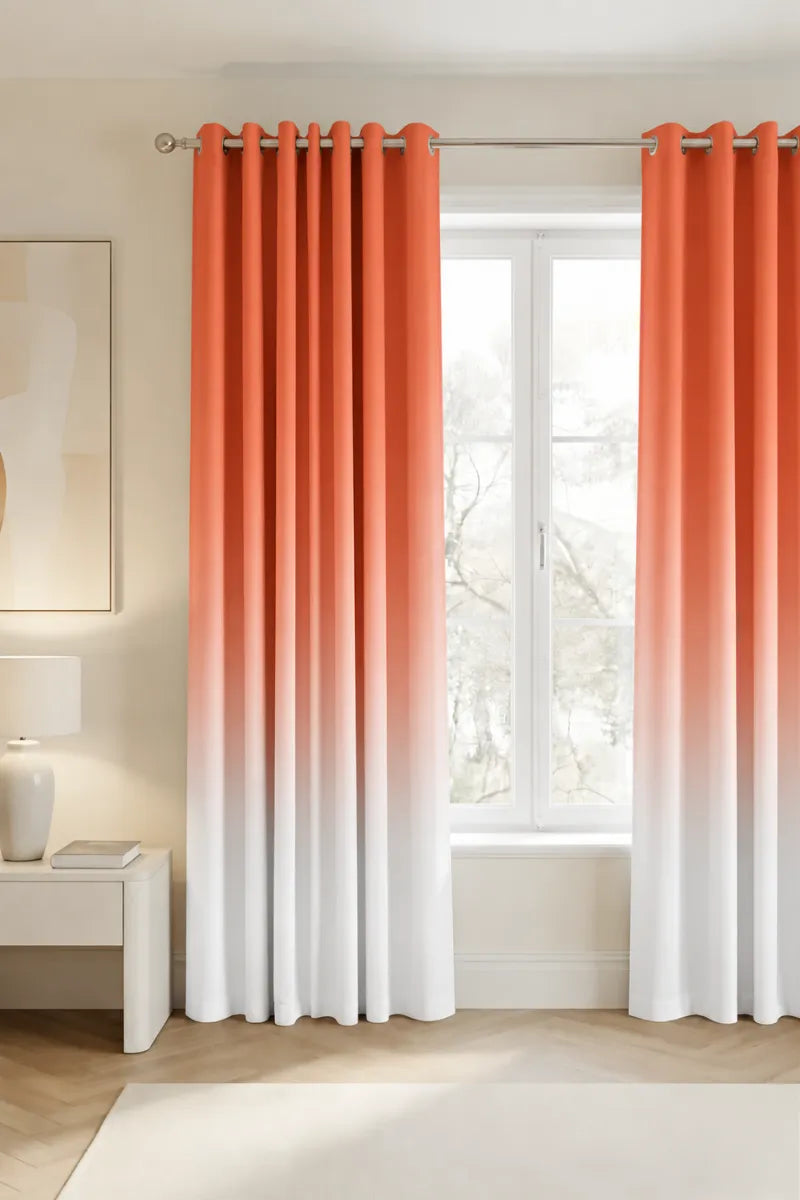Sunset Coral (#E85A3C) Frosted Ombre Velvet Curtains – Set of 2 Panels