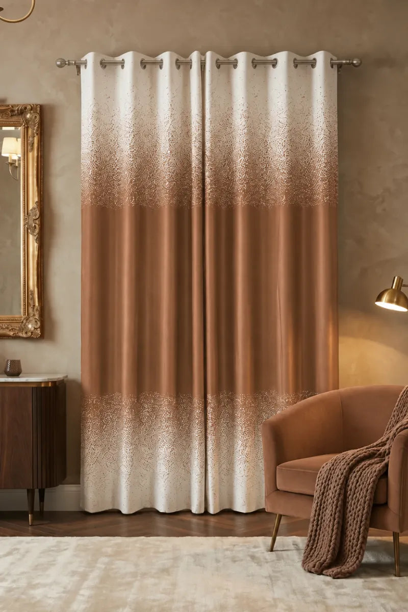 Warm Terracotta Brown (#A37053) Speckled Ombre Velvet Curtains – Set of 2 Panels