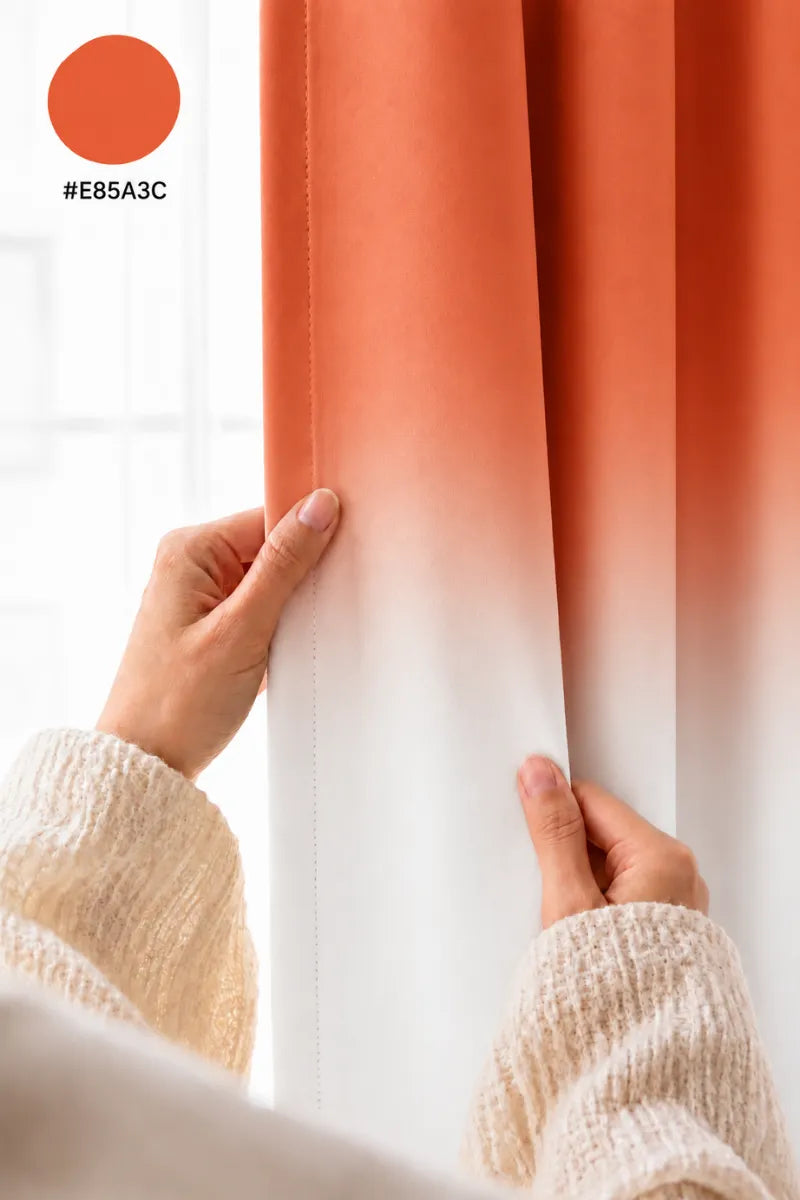 Sunset Coral (#E85A3C) Frosted Ombre Velvet Curtains – Set of 2 Panels
