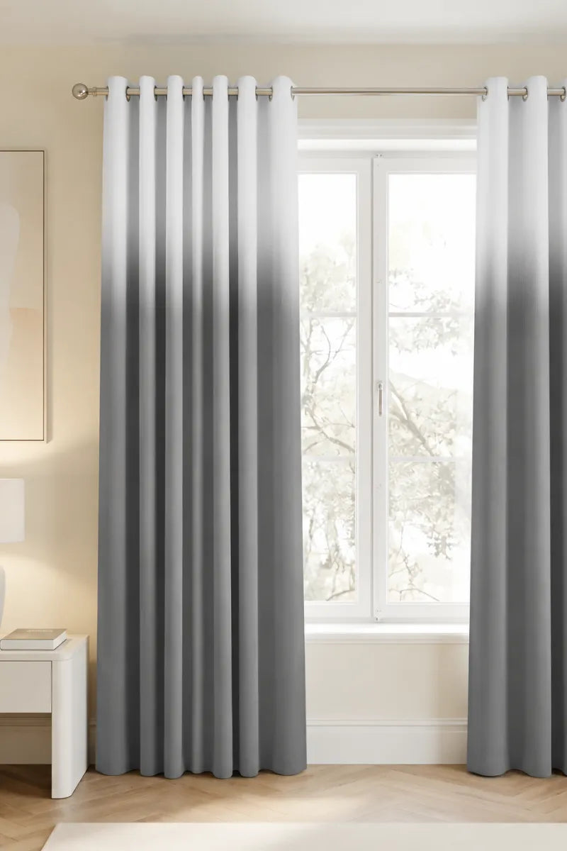 Charcoal Grey (#7E7E7E) Dip-Dye Ombre Velvet Curtains – Set of 2 Panels