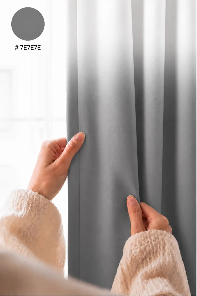 Charcoal Grey (#7E7E7E) Dip-Dye Ombre Velvet Curtains – Set of 2 Panels