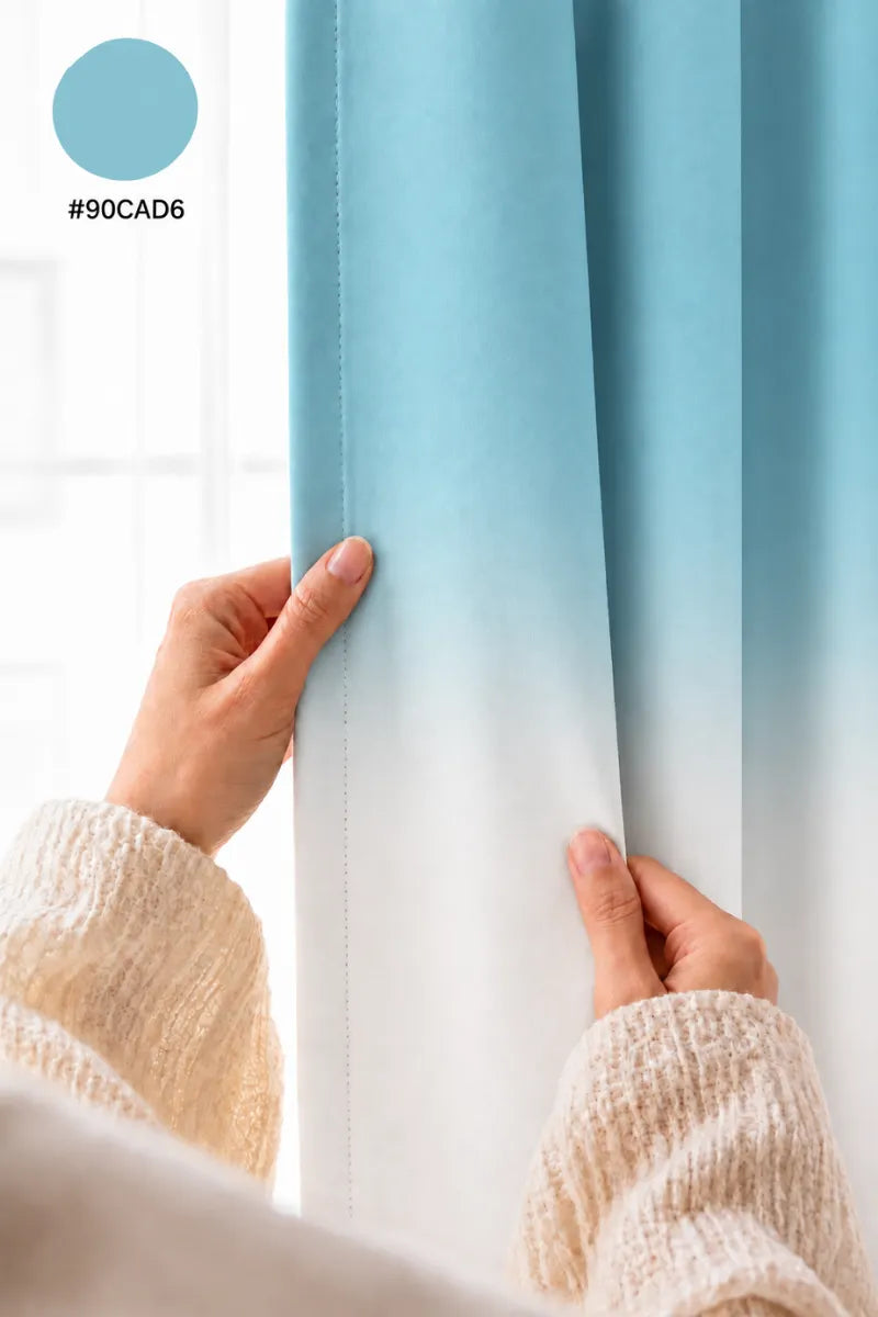 Arctic Blue (#90CAD6) Frosted Ombre Velvet Curtains – Set of 2 Panels