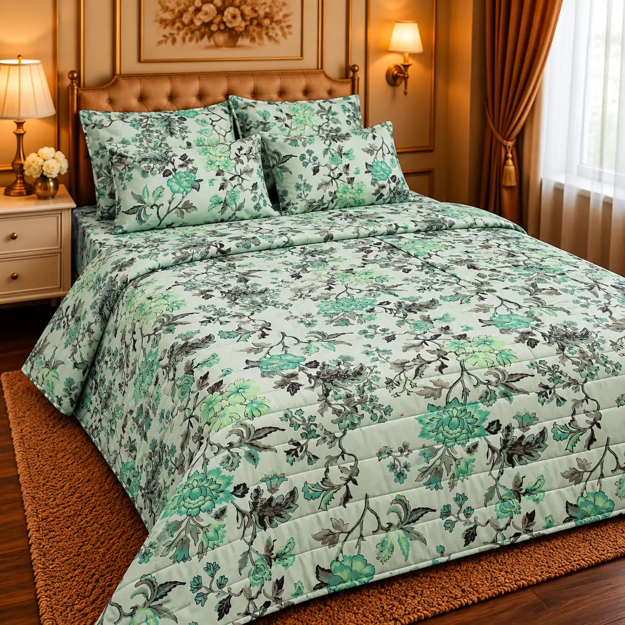 Premium Export Cotton 6-Piece Double Bed Comforter Set with Quilted Comforter, Bed Sheet & 4 Pillow Covers