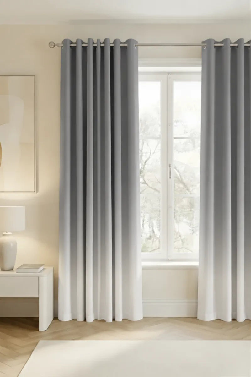 Slate Grey (#7E7E7E) Frosted Ombre Velvet Curtains – Set of 2 Panels