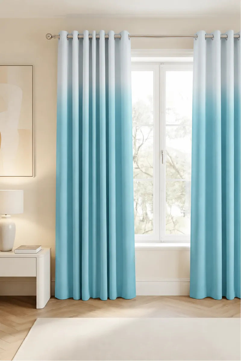 Aqua Blue (#90CAD6) Dip-Dye Ombre Velvet Curtains – Set of 2 Panels