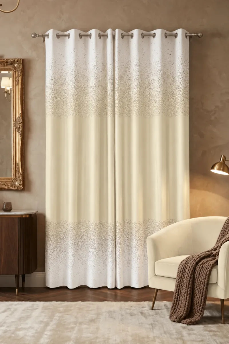 Ivory Cream (#EDE7CE) Speckled Ombre Velvet Curtains – Set of 2 Panels
