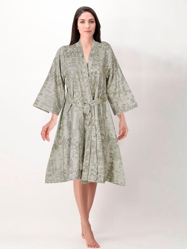 Green Pleated Cotton Bathrobe Set | Unisex | Soft & Stylish