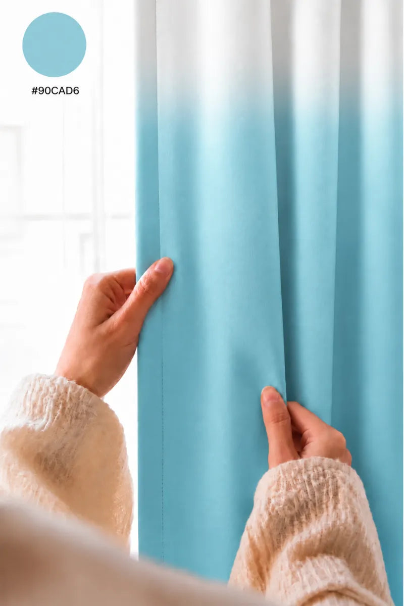 Aqua Blue (#90CAD6) Dip-Dye Ombre Velvet Curtains – Set of 2 Panels