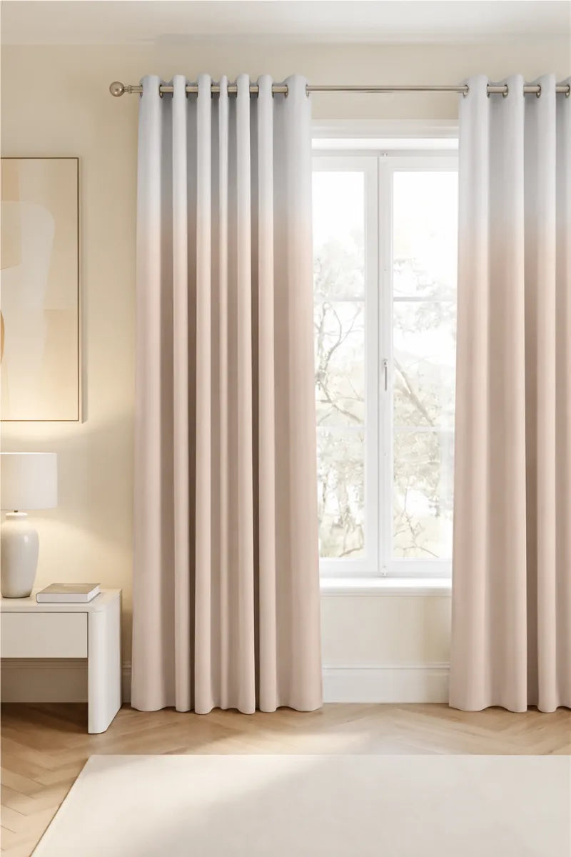 Champagne Beige (#DECEBE) Frosted Ombre Velvet Curtains – Set of 2 Panels
