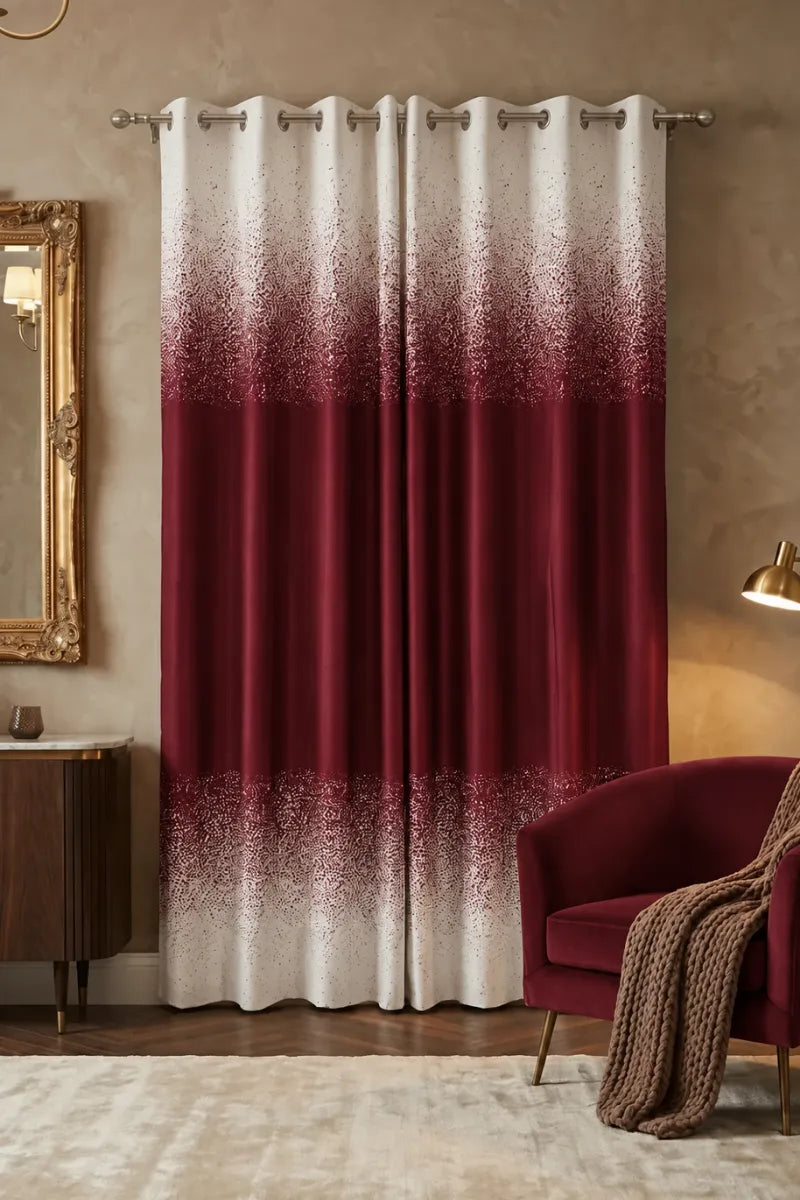 Rich Maroon (#5A1F2B) Speckled Ombre Velvet Curtains – Set of 2 Panels